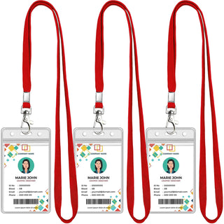 Koorito 3 Pack Clear ID Badge Holder with Lanyard Black Lanyards with Vertical Waterproof ID Badge Holder for Office, School, Travel