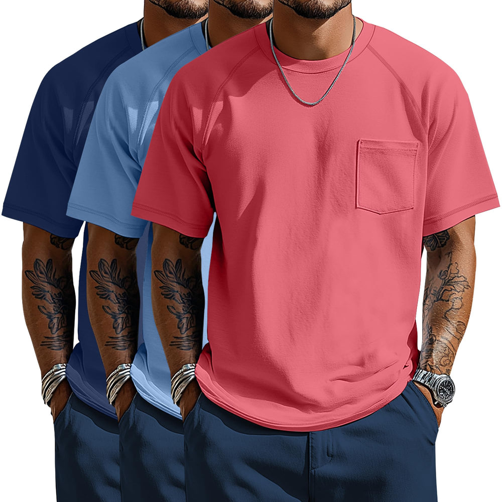 Neer 3 Pack Big and Tall Shirts for Men with Pocket XL-5XL Plus Size Crew Neck Raglan Short Sleeve Summer Casual T Shirts Tee