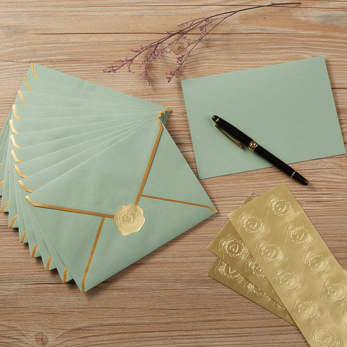 300 Pieces Embossed Gold Foil Stickers, Gold Heart-Love | For Envelopes, Wedding Invitations, Christmas Greeting Cards