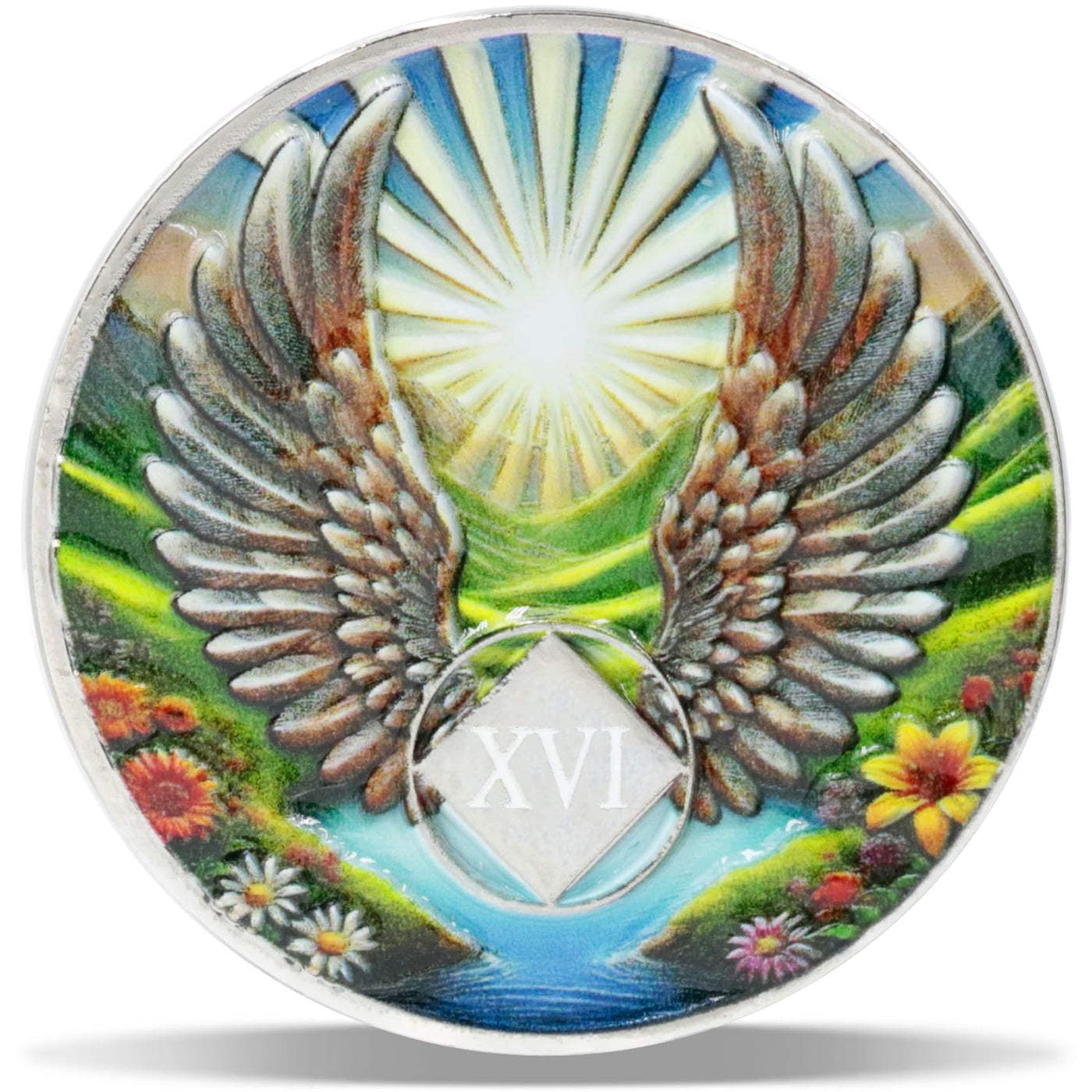 2 Year Angel Wings Sobriety Coin – Radiant Sunrise NA Medallion – Spiritual Token for Recovery & Clean Time – Empowering NA AA Chips – Gift for Men & Women
