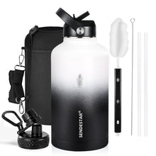 SENDESTAR Water Bottle 32oz Double Wall Vacuum Insulated Leak Proof Stainless Steel Sports Water Bottle—Wide Mouth with New Flex Straw Lid & Spout Lid (Deep Blue&Black)