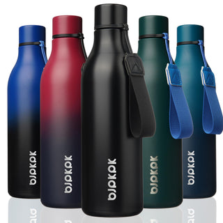 BJPKPK Insulated Water Bottles, 18 oz Stainless Steel Metal Water Bottle with Strap, BPA Free Leak Proof Jugs, Mugs, Flasks, Reusable Thermal Flasks for Sports & Travel, Orange