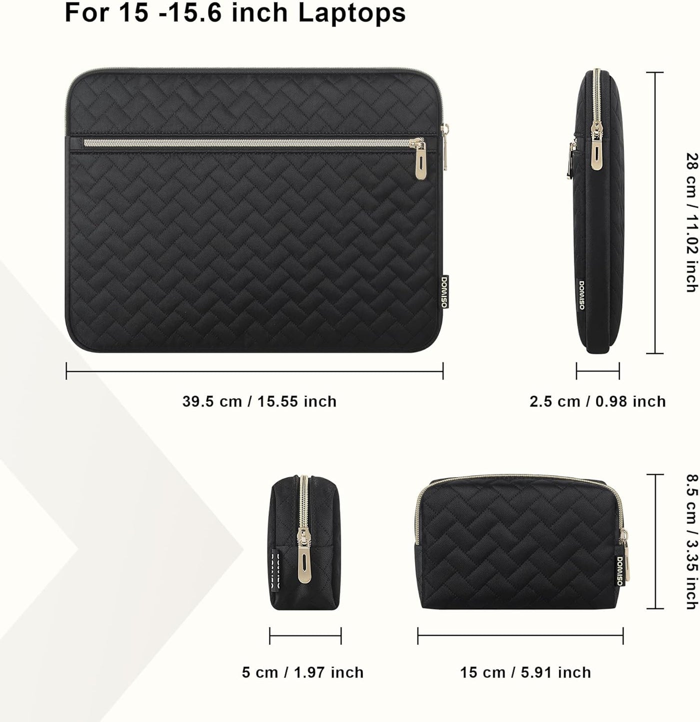 DOMISO 15.6 inch Laptop Sleeve for MacBook Air M3 15 inch Laptop Case 15.6 inch Compatible with MacBook Air 15 inch Plus 15 MacBook Pro Protective Computer Sleeve 15 inch with Small Case,Black