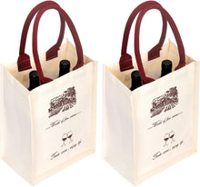 Canvas Wine Tote Bags 2 Pack, Reusable Wine Gift Bags with Sturdy Handles, Elegant Wine Bottle Holder for Gift Giving, Parties, Wedding Favors（2PCS） | Reusable