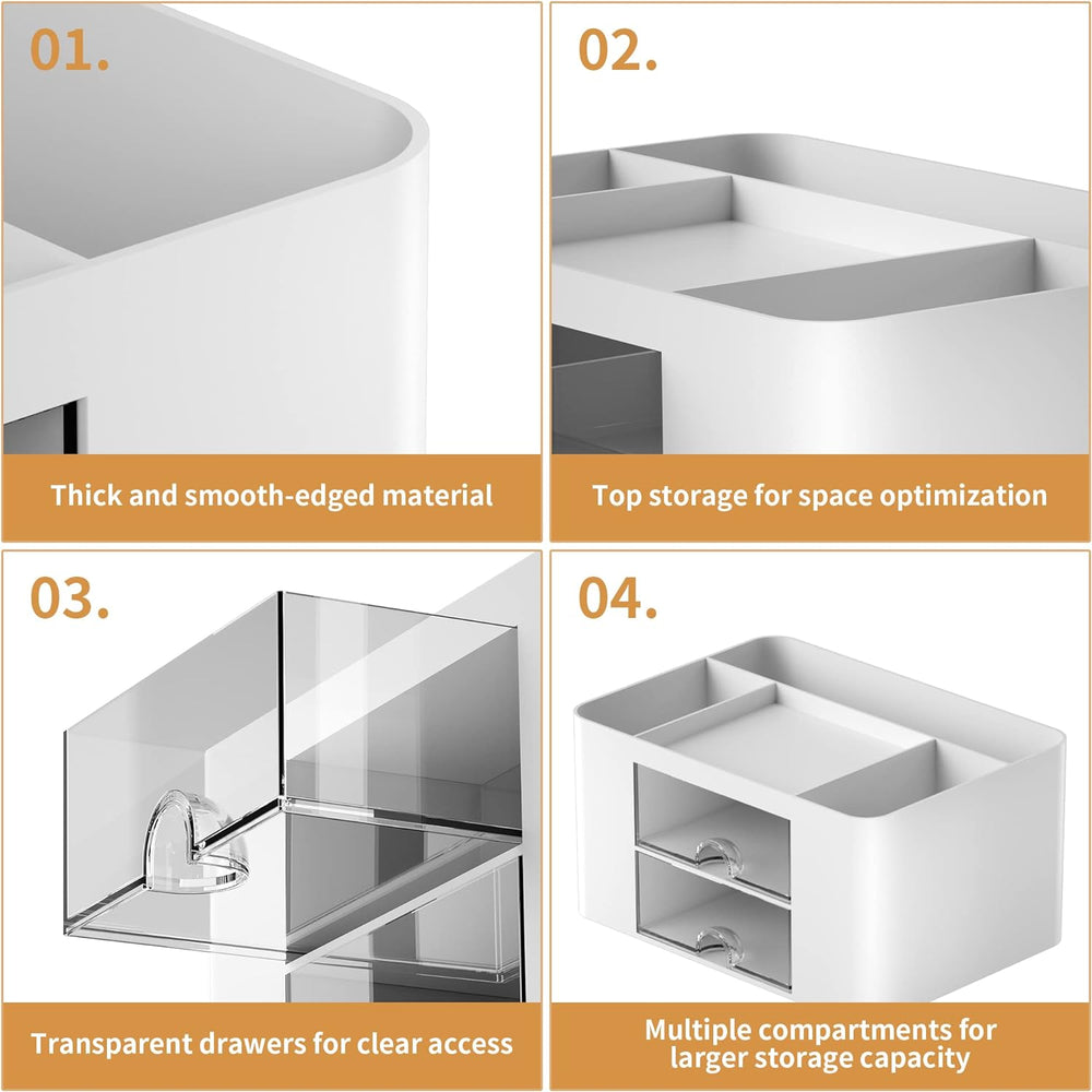 Marbrasse Pen Organizer with 2 Drawer, Multi-Functional Pencil Holder for Desk, Desk Organizers and Accessories with 5 Compartments + Drawer for Office Art Supplies (White)