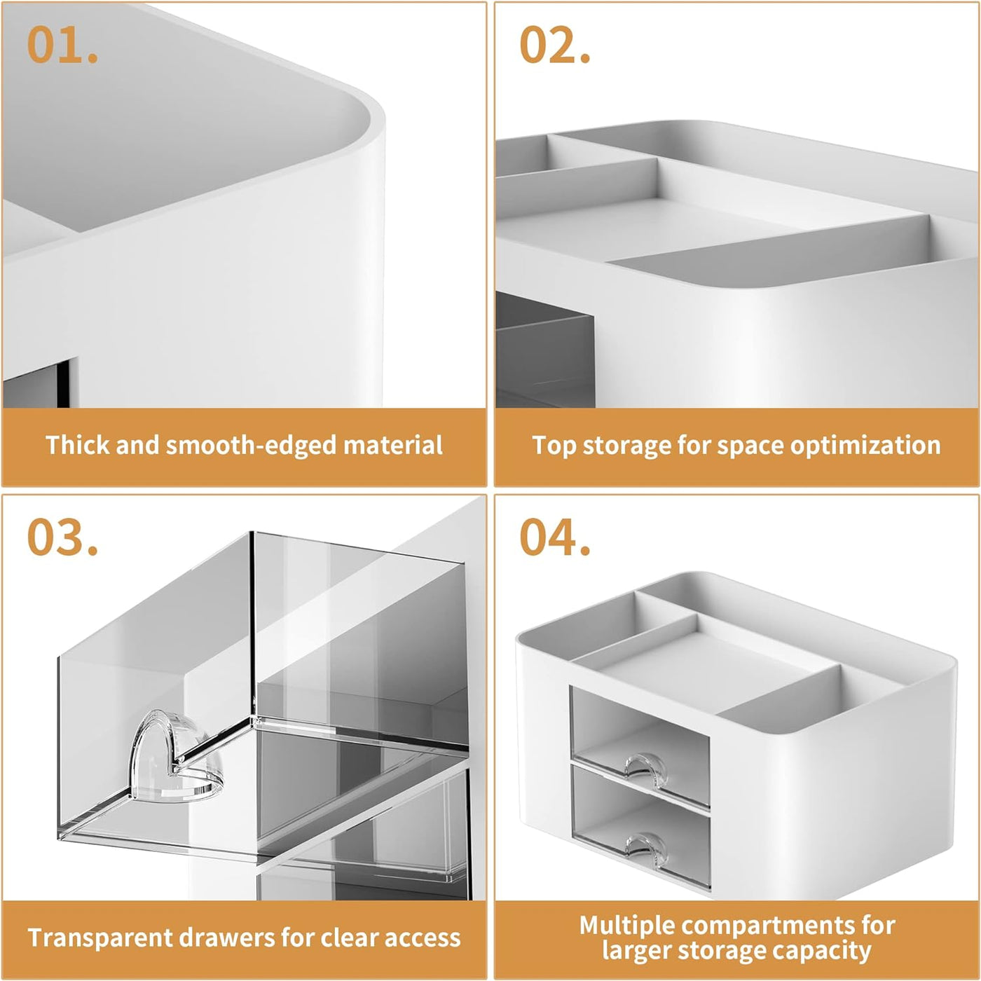Marbrasse Pen Organizer with 2 Drawer, Multi-Functional Pencil Holder for Desk, Desk Organizers and Accessories with 5 Compartments + Drawer for Office Art Supplies (White)