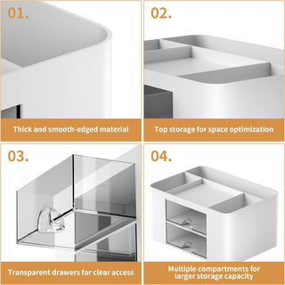 Marbrasse Pen Organizer with 2 Drawer, Multi-Functional Pencil Holder for Desk, Desk Organizers and Accessories with 5 Compartments + Drawer for Office Art Supplies (White)