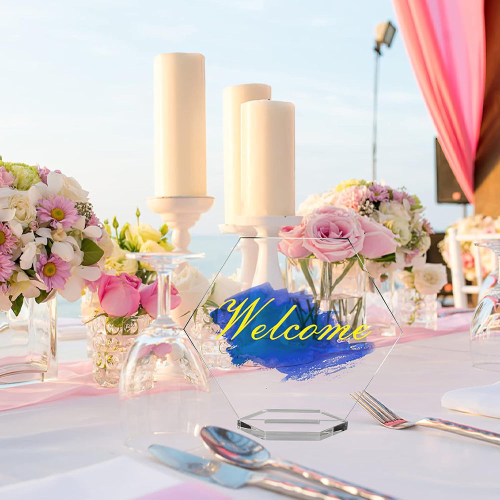 20 Sets 4.5" Hexagon Acrylic Sign Table With Stand Blanks Acrylic Table Numbers for Wedding Party and Food & Beverage Center Decor