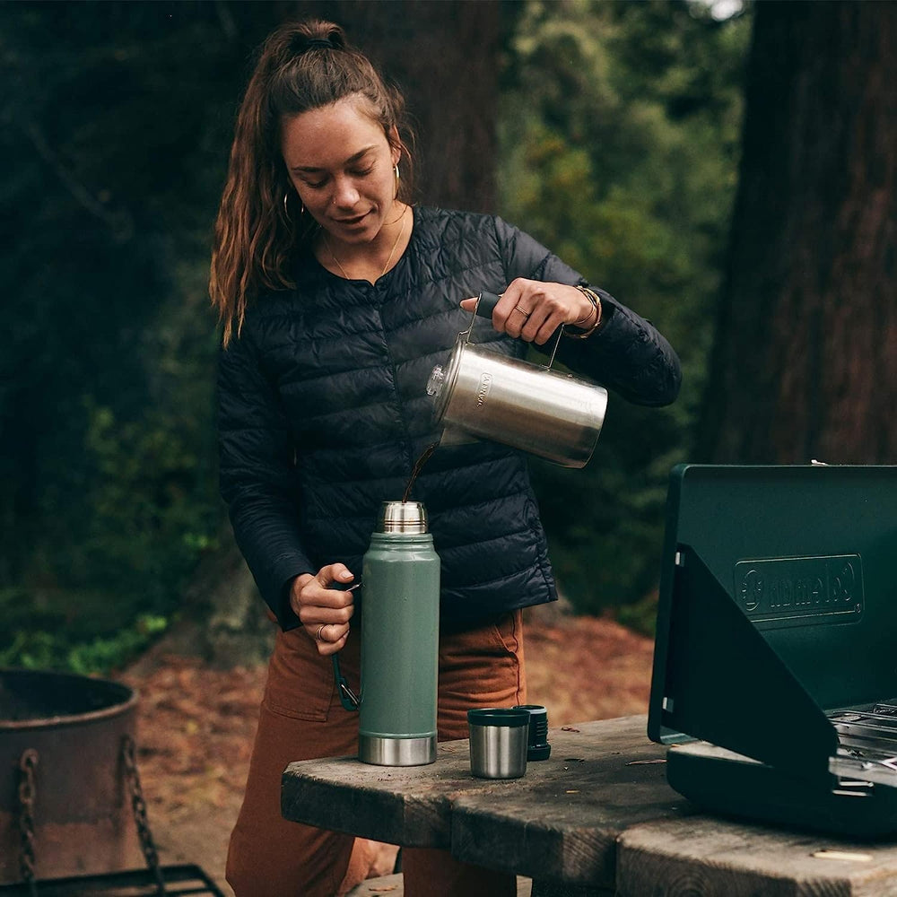 Stanley Heritage Classic Vacuum Bottle with Handle 1.1 qt | Wide Mouth w/Leakproof Cup Lid | Keep Drinks Hot or Cold | Insulated Stainless Steel Thermal Bottle | BPA-Free | Hammertone Green