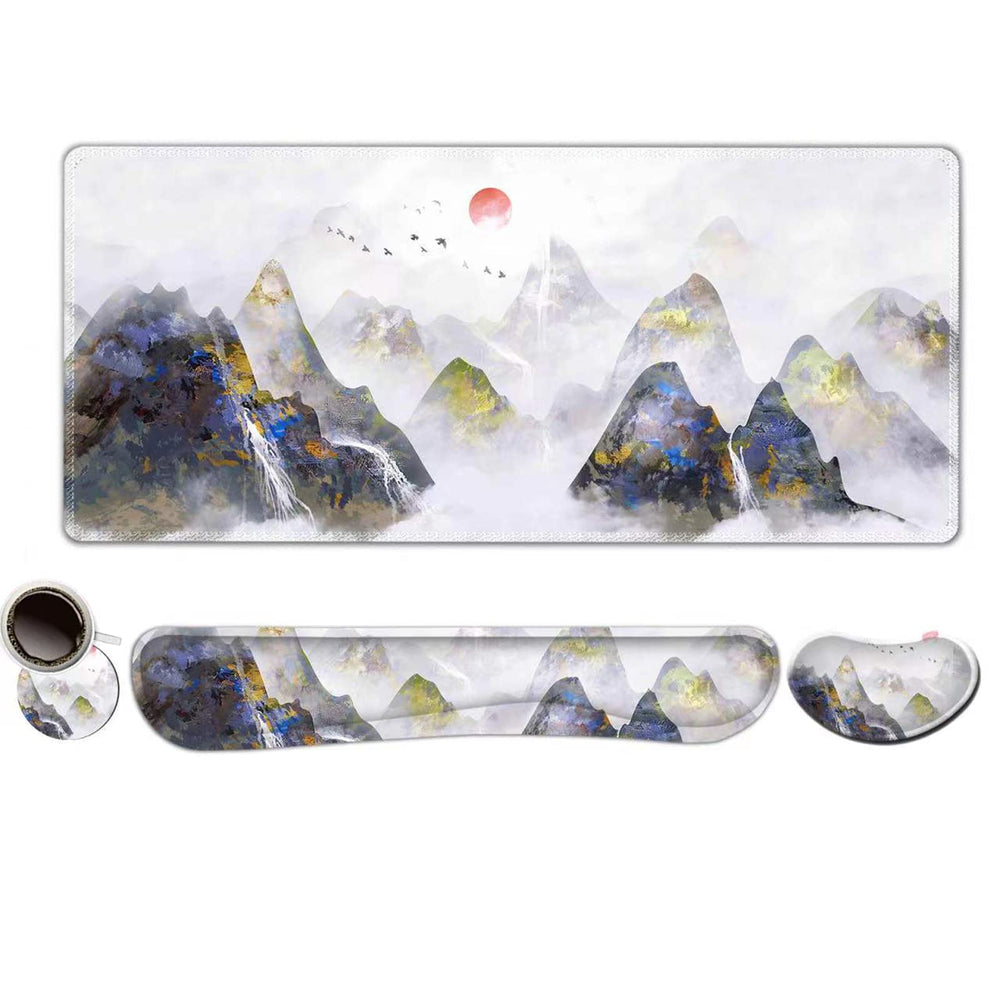 ToLuLu Extended Gaming Mouse Pad, Memory Foam Ergonomic Keyboard Mouse Wrist Rest Support Set, Large Desk Mat with Stitched Edges, Non-Slip Base Mousepad for Home Office Game and Study, Green Theme