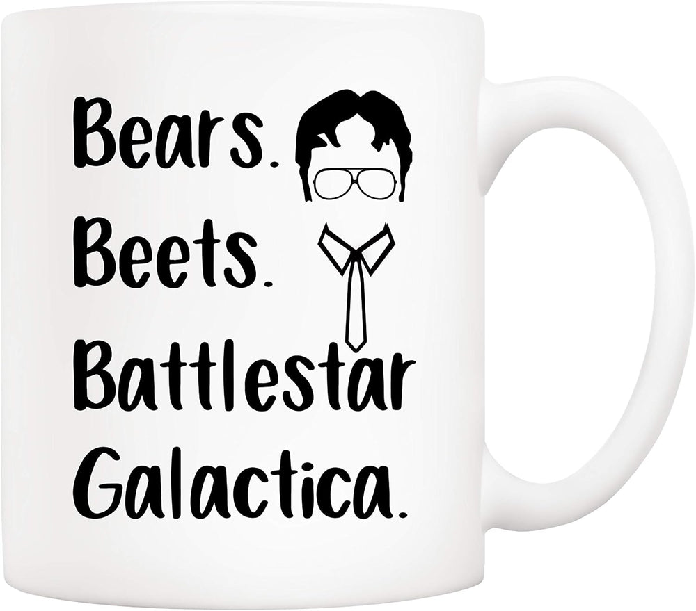 5Aup The Office TV Show Funny Coffee Mug for Dwight Schrute Fans, Bears Beets Battlestar Galactica Office Cup, 11 Oz