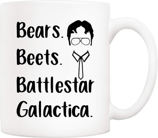 5Aup The Office TV Show Funny Coffee Mug for Dwight Schrute Fans, Bears Beets Battlestar Galactica Office Cup, 11 Oz