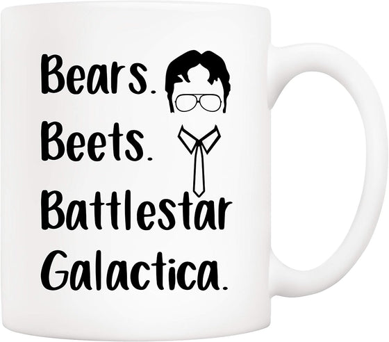 5Aup The Office TV Show Funny Coffee Mug for Dwight Schrute Fans, Bears Beets Battlestar Galactica Office Cup, 11 Oz