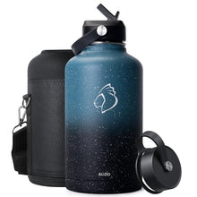 BUZIO 40oz Insulated Water Bottle, Triple Wall Vacuum Stainless Steel Water Flask with 2 lids, Lead-Free BPA-Free Straw Lid Sports Canteen Jug, Cold 48H & Hot 24H- Black