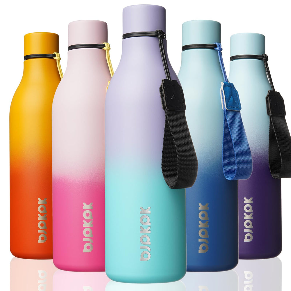 BJPKPK Insulated Water Bottles, 18 oz Stainless Steel Metal Water Bottle with Strap, BPA Free Leak Proof Jugs, Mugs, Flasks, Reusable Thermal Flasks for Sports & Travel, Orange
