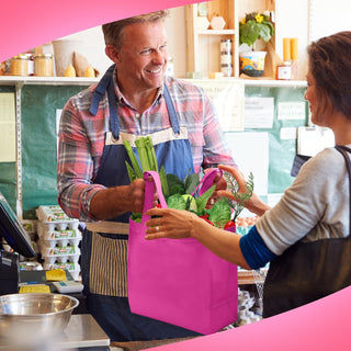 Reginary 100 PCS Reusable Totes Bags - Non Woven Grocery Handle Bags for Shop Events & Retail Store(Rose Pink)