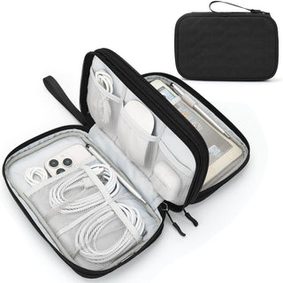 FYY Travel Cable Organizer Pouch Electronic Accessories Carry Case Portable Waterproof Double Layers All-in-One Storage Bag for Cord, Charger, Phone, Earphone Black
