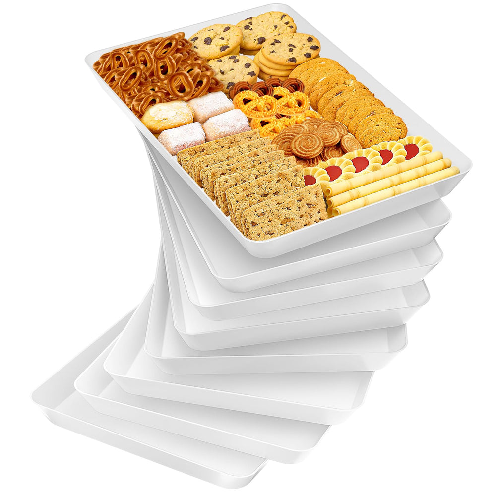 SpaceTrove 4-Pack Serving Tray Set, Reusable Plastic Serving Platter for Party Supplies, Entertaining, Grilling Accessories, Stackable Kitchen Snack Box Container for Dessert, Fruit, Cookie, (Black)