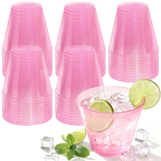 9 oz Clear Plastic Cups Green Plastic Disposable Cups for Cocktail 50 Pack Fancy Cocktail Cup for Party Stemless Wine Glasses for Wedding Graduation Birthday World Cup