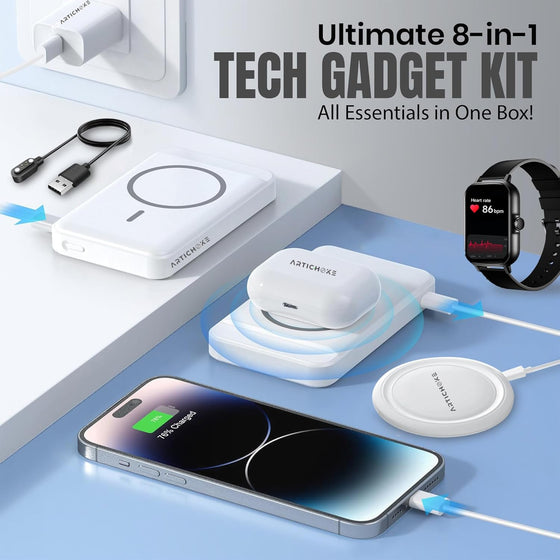 Artichoke 6 in 1 Accessories Gift Set Power Bank 5000 Smart Watch TWS Earphones Accessories Birthday Gifts Boyfriend Tech Gadgets Regalos para Hombre Travel Men Women Him Her - hover image