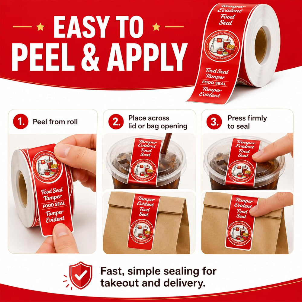 1000-Pack Tamper Proof Stickers, 1.5in x 6in Strong Adhesive Food Delivery Evident Stickers Sealed for Tamper Detection, Easily Use Labels Tapes for Boxes, Cups, Coffee, Envelopes, Documents