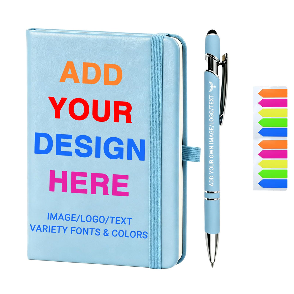 KMH Personalized Notebook and Pen Set, A5 200 Pages Lined Journal Bulk Custom Notebook with Photo Text LOGO for Work, School & Note Taking