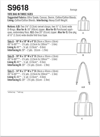 Simplicity SS9618OS Tote Bag Sewing Pattern Kit, Code S9618, One Size