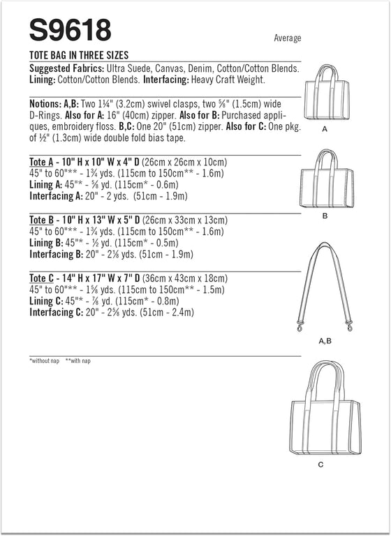 Simplicity SS9618OS Tote Bag Sewing Pattern Kit, Code S9618, One Size - hover image