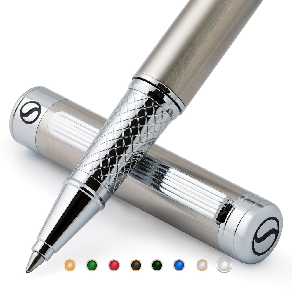 Scriveiner Black Lacquer Rollerball Pen - Stunning Luxury Pen, Real Gold Plating, Schmidt Ink Refill, Best Roller Ball Gift Set for Men & Women, Professional, Executive Office, Nice Pens