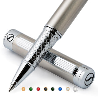 Scriveiner Black Lacquer Rollerball Pen - Stunning Luxury Pen, Real Gold Plating, Schmidt Ink Refill, Best Roller Ball Gift Set for Men & Women, Professional, Executive Office, Nice Pens