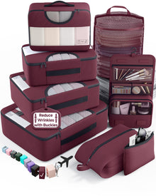 Veken 10 Set/8 Set Packing Cubes for Travel Essentials,Anti-Wrinkle Buckled Suitcase Organizer for Shoe & Toiletry Bag,Carry On Luggage Bag for Airplane & College Dorm Room Accessories,Women Men Gifts