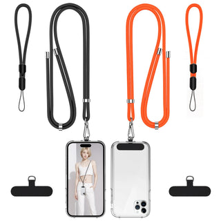 takyu Phone Lanyard, 2 Pack Adjustable Cell Phone Lanyard Crossbody Neck Strap & 2 Pack Phone Wrist Strap with 2 Pcs Tether Tabs Compatible for iPhone Android Smartphones-Black Grey