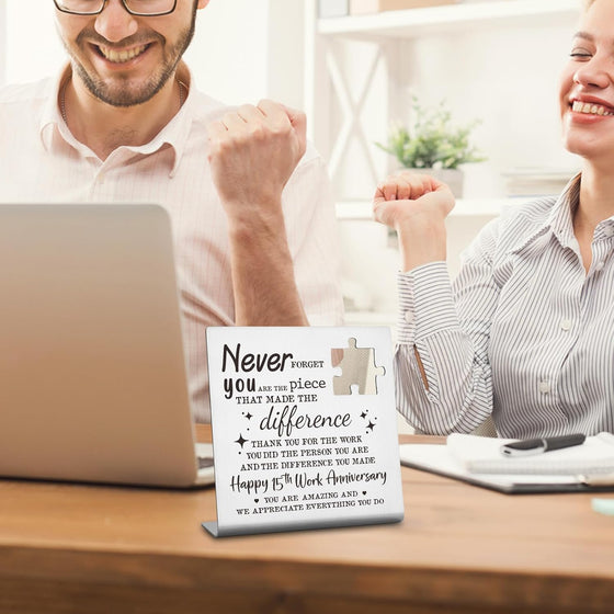 15 Years Work Anniversary Employee Gifts, Thank You Appreciation Gifts for Nurses Therapists Mentor Teacher Happy 15th Works Gift for Women Boss Coworker Friends Desk Decorative Sign TZC24 - hover image