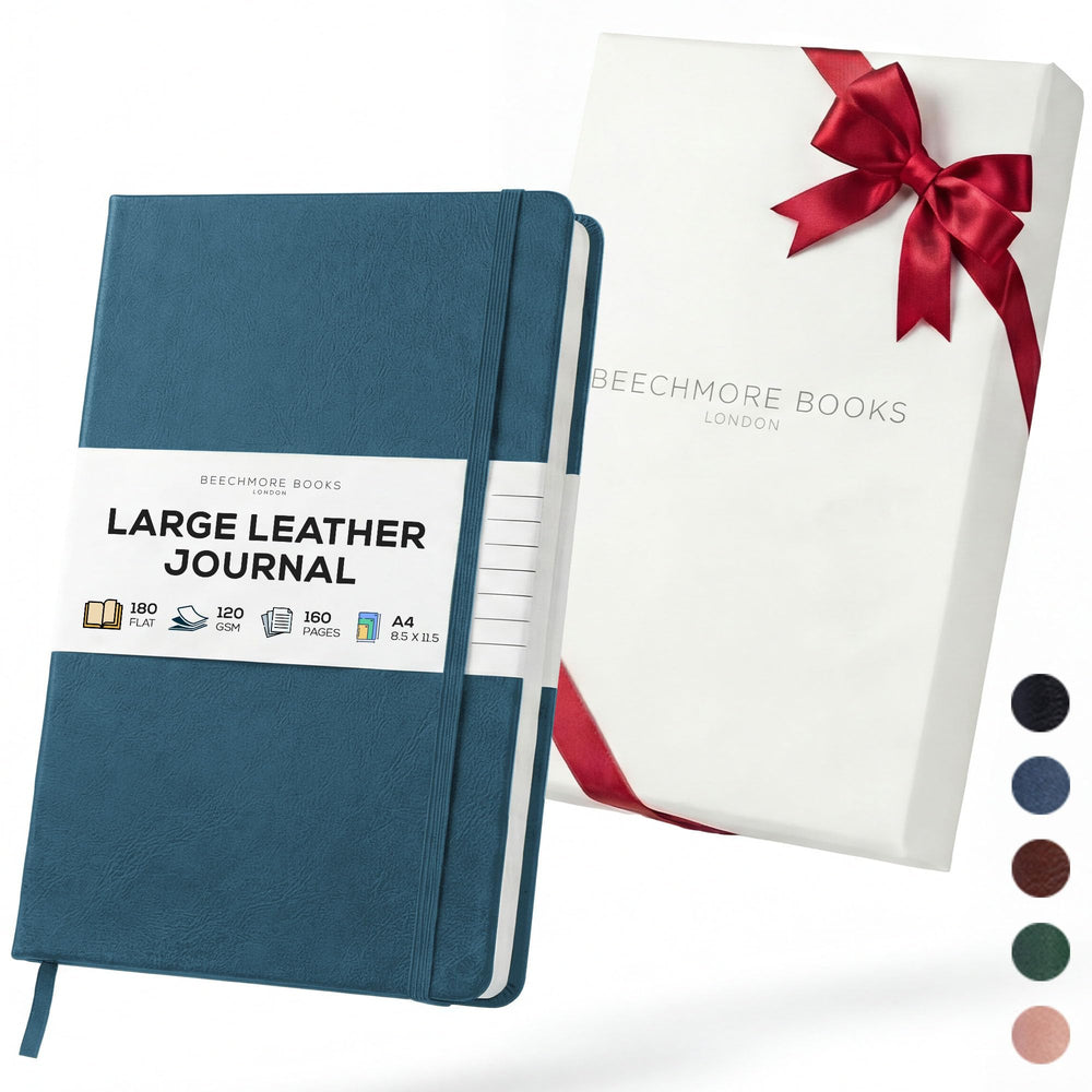 BEECHMORE BOOKS Premium Lined Leather Journal for Men & Women, 5" x 8" (A5) Thick 120gsm Ivory Cream Paper Notebook, Hardcover Vegan Leather Personal Diary, With Gift Box (Chestnut Brown)