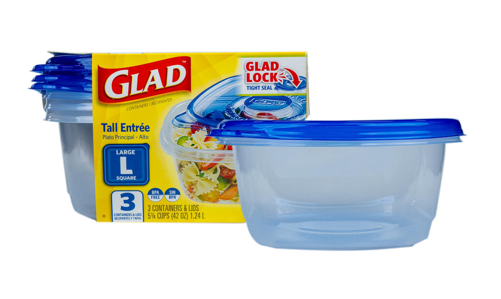 Glad GladWare Medium Rectangle Food Storage Containers with Lids, BPA Free Plastic for Soups Salads and Meal Prep, Airtight Leak Resistant, Microwave Dishwasher Freezer Safe, 24 Oz, 5 Count