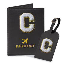 COSHAYSOO Purple Passport Cover Holder and Initial Luggage Tag Set TSA Approved with Personalized Monogram Chenille Letter Patch for Women Teen Girls, Cute Travel Bag Suitcase Identifier (A)