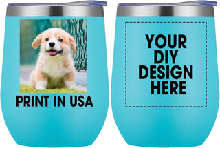 Personalized Wine Tumbler Glasses Print in USA Stainless Steel Travel Customized Coffee Cup with Lid & Straw Double Wall Insulated Mug with Colorful Text Logo Photo