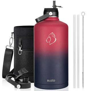 BUZIO 40oz Insulated Water Bottle, Triple Wall Vacuum Stainless Steel Water Flask with 2 lids, Lead-Free BPA-Free Straw Lid Sports Canteen Jug, Cold 48H & Hot 24H- Black