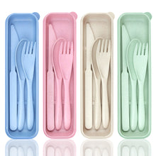 DISSKNIC Reusable Travel Utensils with Case, 4 Sets Wheat Straw Portable Cutlery Set Chopsticks Knives Fork and Spoon for Lunch Box Accessories, Camping Flatware Sets for Daily Use or Outdoor