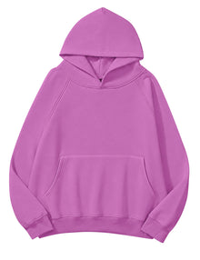 Lauweion Women Solid Basic Fleece Letter Loose Hoodie Sweatshirt Long Sleeve Kangaroo Pocket Drop Shoulder Pullovers Top