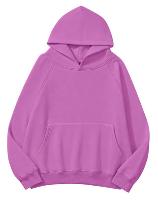 Lauweion Women Solid Basic Fleece Letter Loose Hoodie Sweatshirt Long Sleeve Kangaroo Pocket Drop Shoulder Pullovers Top