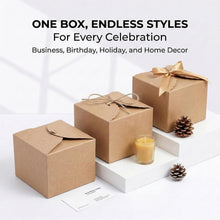 RAINFLOW Eco-Friendly Brown Kraft Gift Boxes with Satin Ribbon – 12x12x9 cm, Small Square Boxes for Weddings, Birthdays, Party Favors 10-Pack, Bulk Packaging, Recyclable Paper