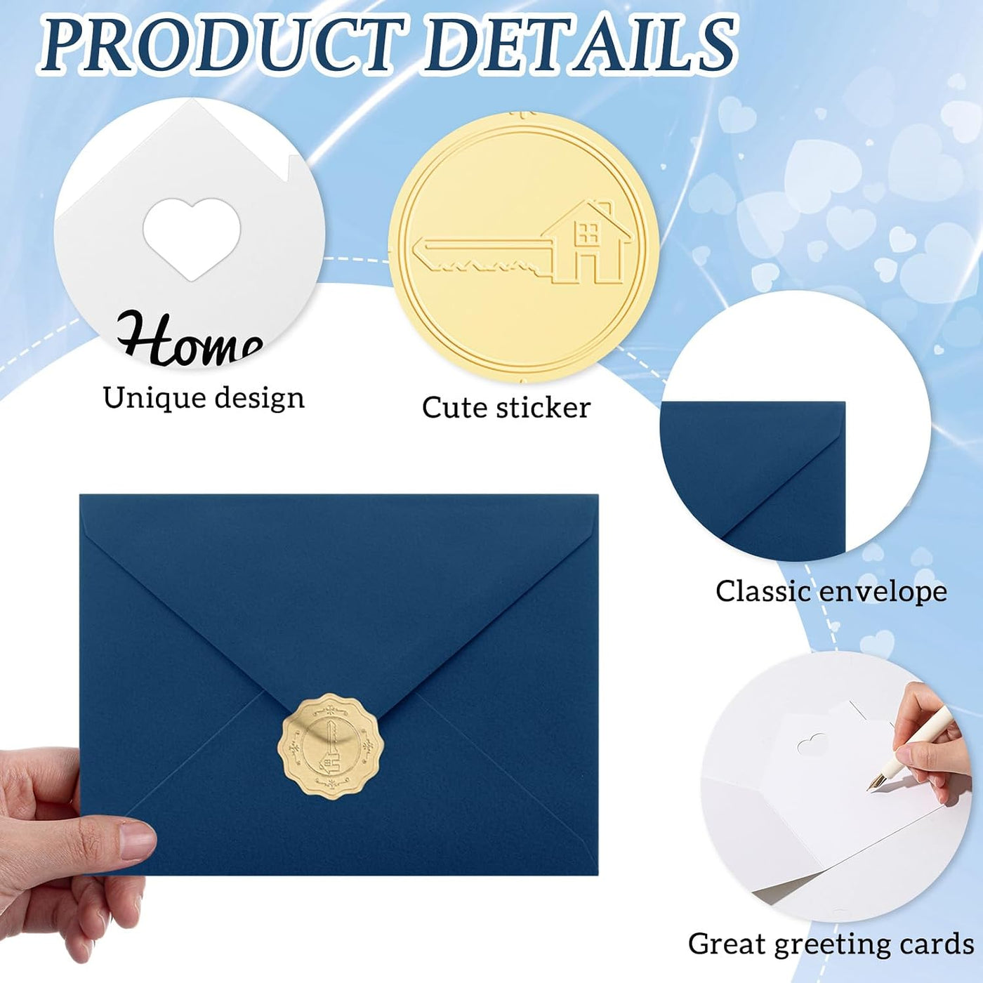 Motiskyy 24 Sets Welcome Home Cards Congratulations on Your New Home Cards Bulk with Envelope Stickers Housewarming Thank You Gift Card 5 x 8.6 Inch Real Estate House Shaped Card Note(Blue)