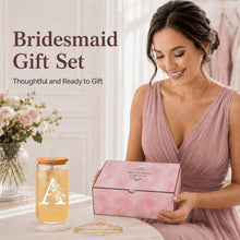 Bridesmaid Gifts for Women, Glass Cup and Bracelet Gift Set, Bridal Party Gift Box for Bridesmaid Thank You, Wedding Weekend, Bridal Shower or Proposal, Initial A