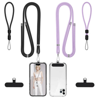 takyu Phone Lanyard, 2 Pack Adjustable Cell Phone Lanyard Crossbody Neck Strap & 2 Pack Phone Wrist Strap with 2 Pcs Tether Tabs Compatible for iPhone Android Smartphones-Black Grey