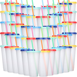 Honeydak 15 Pack Tumbler with Straw and Lid Bulk Cups for Gifts Water Bottle Iced Coffee Travel Mug Cup Reusable Plastic Tumblers for Party Birthdays 24-27 oz (Solid Color)