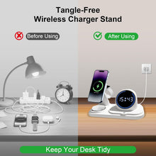 6-in-1 Wireless Charging Station with Bluetooth Speaker,Digital Clock and Ambient Lights,Fast Wireless Charger for for Multiple Devices for Apple - iPhone 17 16 15 14 13 12 Pro Max Apple Watch Airpods