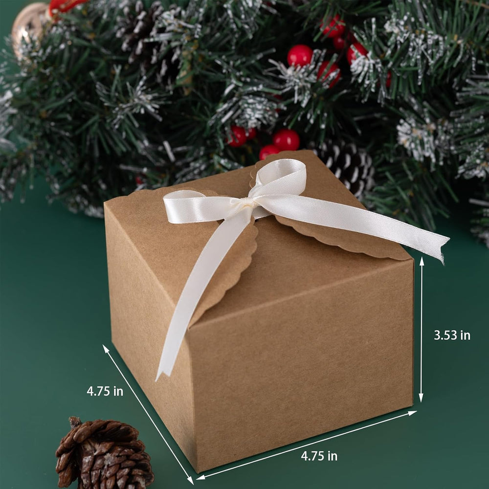 NovaPuff 10 Pack Eco-Friendly Gift Boxes,Small Brown Box with Ribbon, Foldable Paper Boxes for Weddings/Holidays/Birthdays/Business Packaging