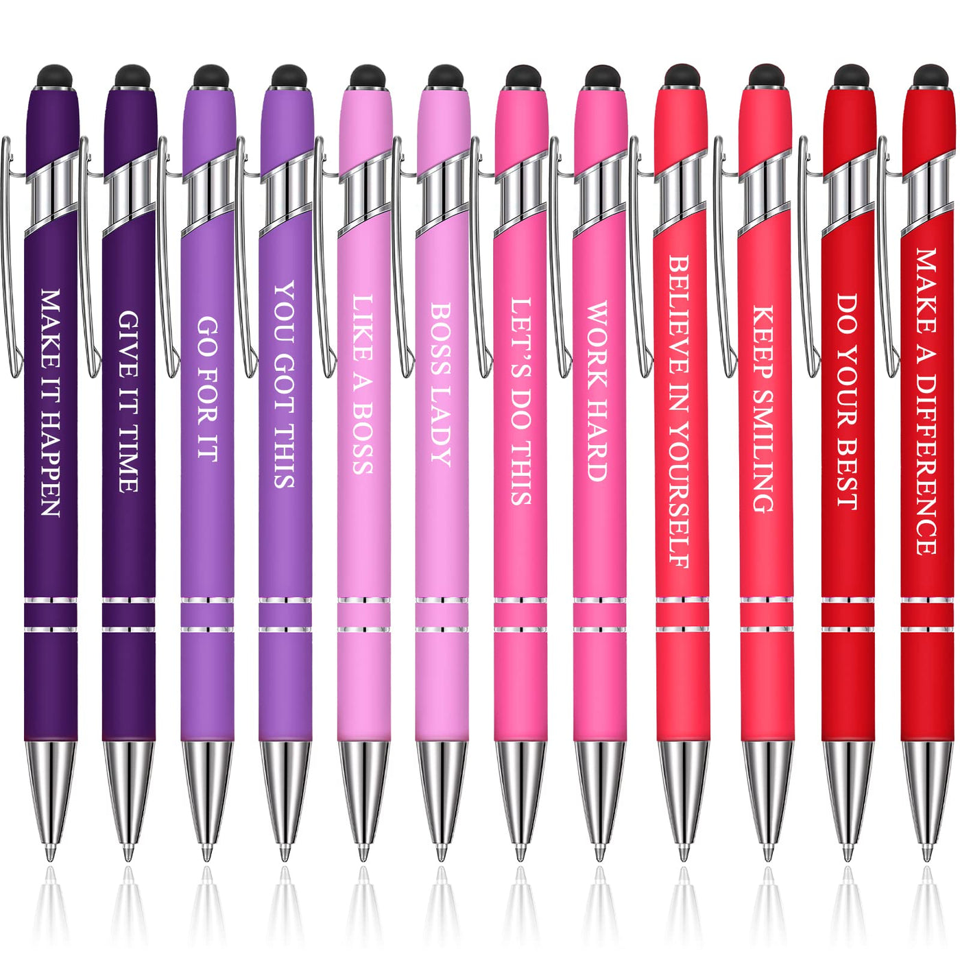 Zonon 12 Pcs Inspirational Pens Gift Set Funny Ballpoint Pen with Stylus Tip Motivational Graduation Gifts Bulk for Teacher Coworkers Nurse School Office Supplies(Morandi,Boss Lady)