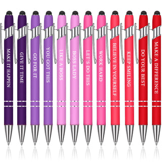 Zonon 12 Pcs Inspirational Pens Gift Set Funny Ballpoint Pen with Stylus Tip Motivational Graduation Gifts Bulk for Teacher Coworkers Nurse School Office Supplies(Morandi,Boss Lady)
